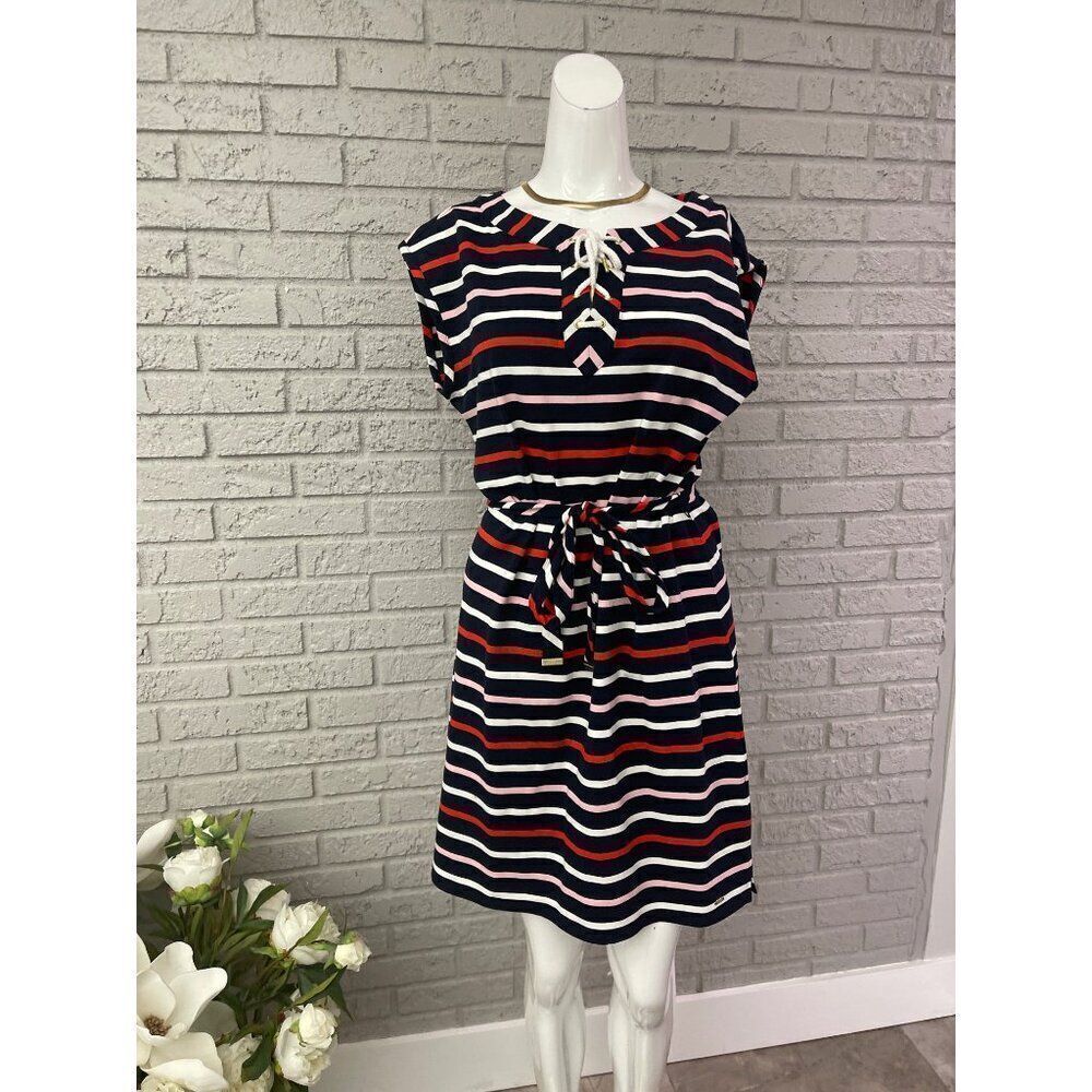 Tommy Hilfiger Women Multicolored Striped Belted Shirt Dress Size M
